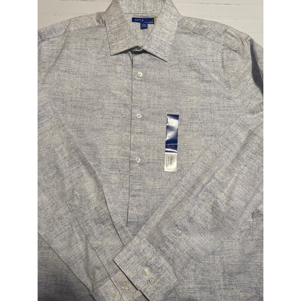 Apt.‎ 9 Dress Shirt Mens L 16-16.5 34/35 Blue Green Slim Fit Textured Long Slv
